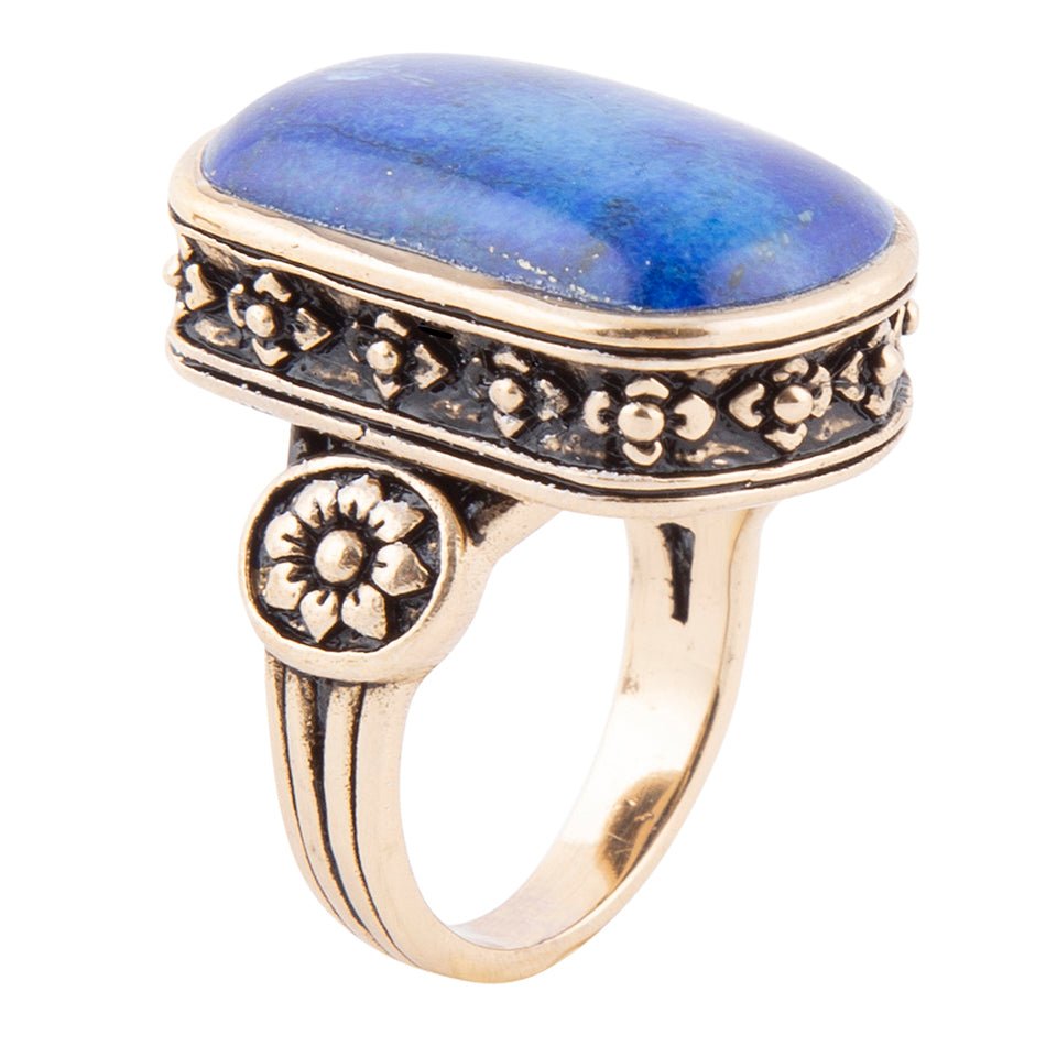 Floral Bloom Blue Lapis Golden Statement Ring