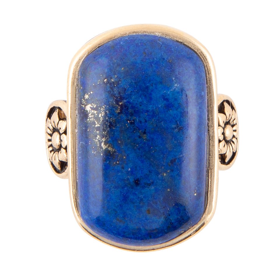 Floral Bloom Blue Lapis Golden Statement Ring