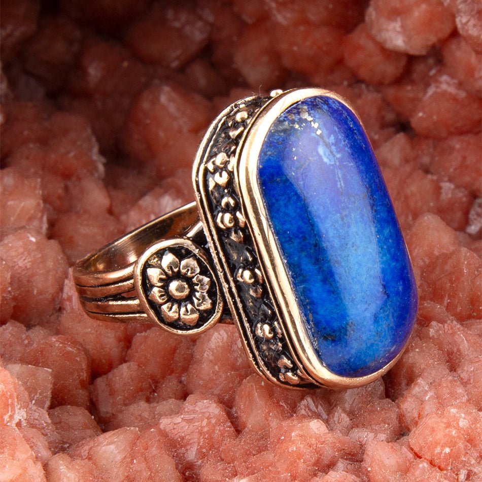 Floral Bloom Blue Lapis Golden Statement Ring