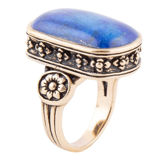 Floral Bloom Blue Lapis Golden Statement Ring